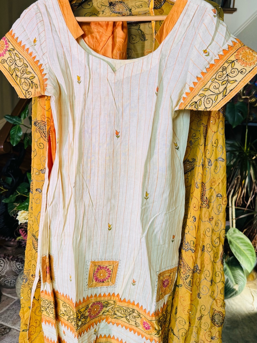 White and Orange Embroidered Women's Salwar Kameez - Elegant Casual Wear